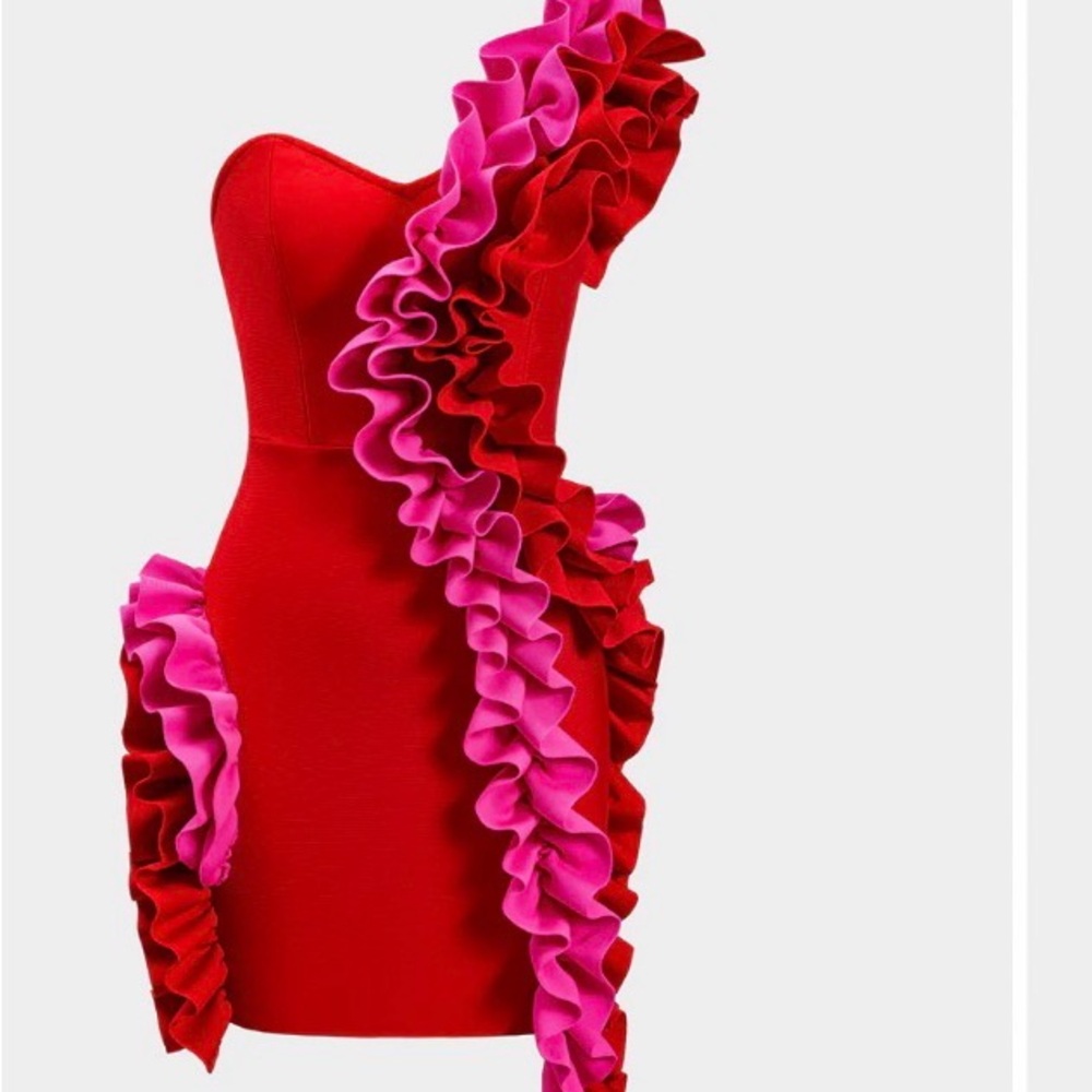 Vibrant One Shoulder Ruffled Dress